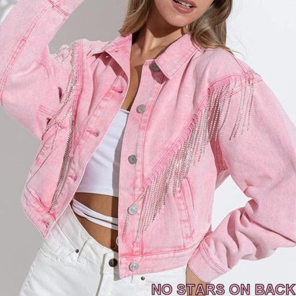 NWT Sparkling Bling Swarovski Crystal Rhinestone Pink Jacket Bustier Cow… - Picture 5 of 16